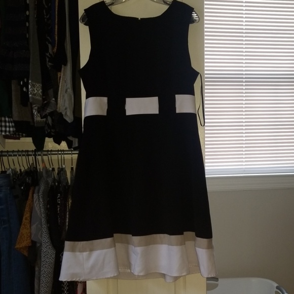 Calvin Klein sleeveless black, white, tan dress